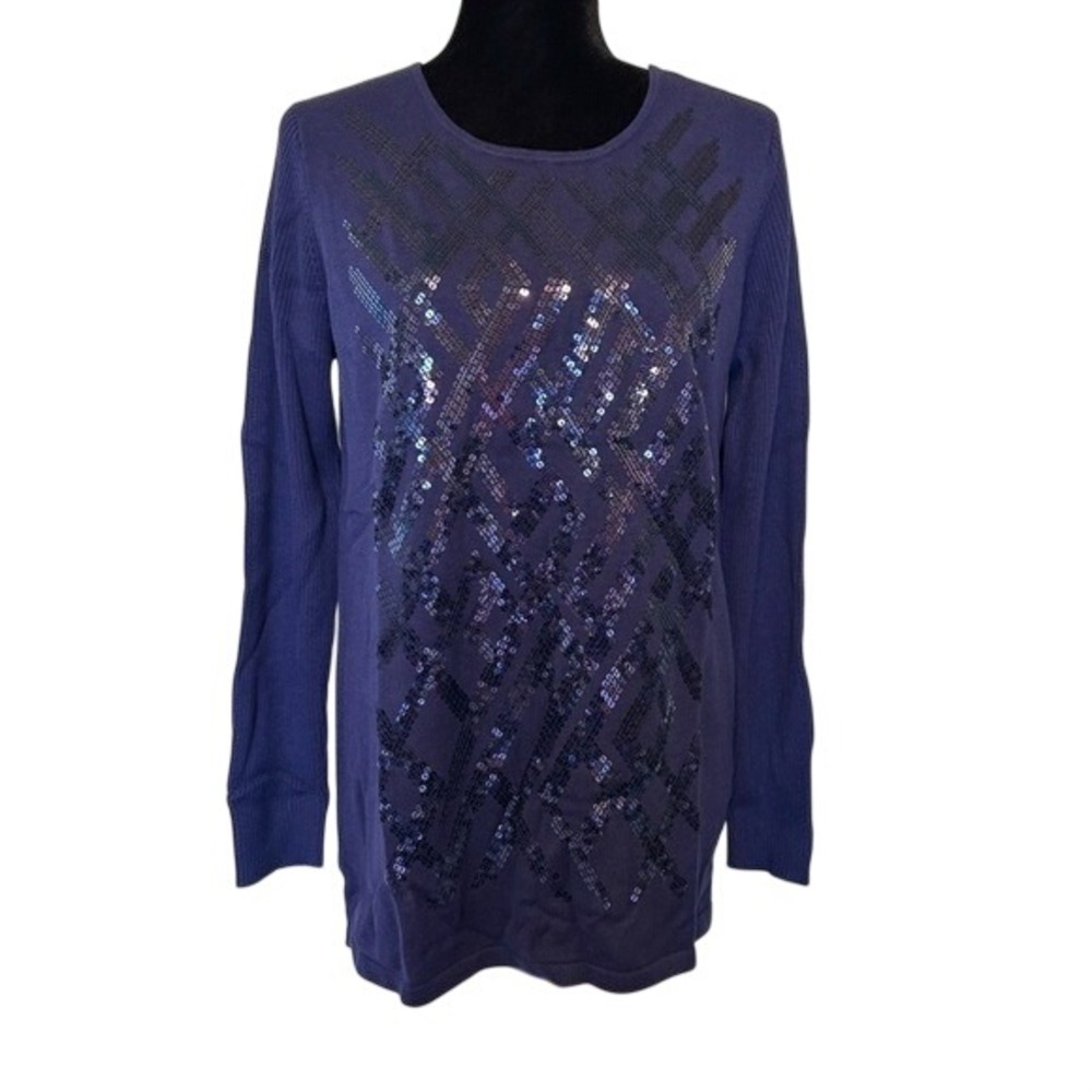 NWT Bob Mackie Navy Blue Sequin Long Sleeve Sweater Size‎ Small